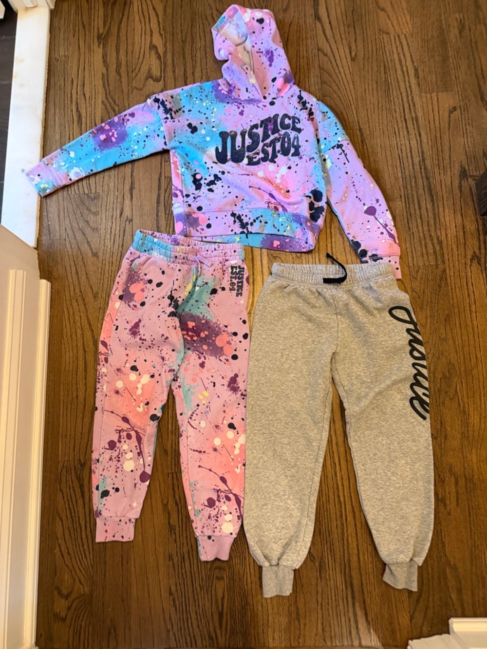 Justice Pink Purple Blue Tie-Dye Hoodie with Gray Joggers - Kids Sweatpants Set